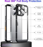 iPhone 16 Pro Case Waterproof, Built-in Screen & Camera Protector IP68 Underwater Full Body 16FT Military Dropproof Shockproof Phone Case 6.3"-Black/Clear