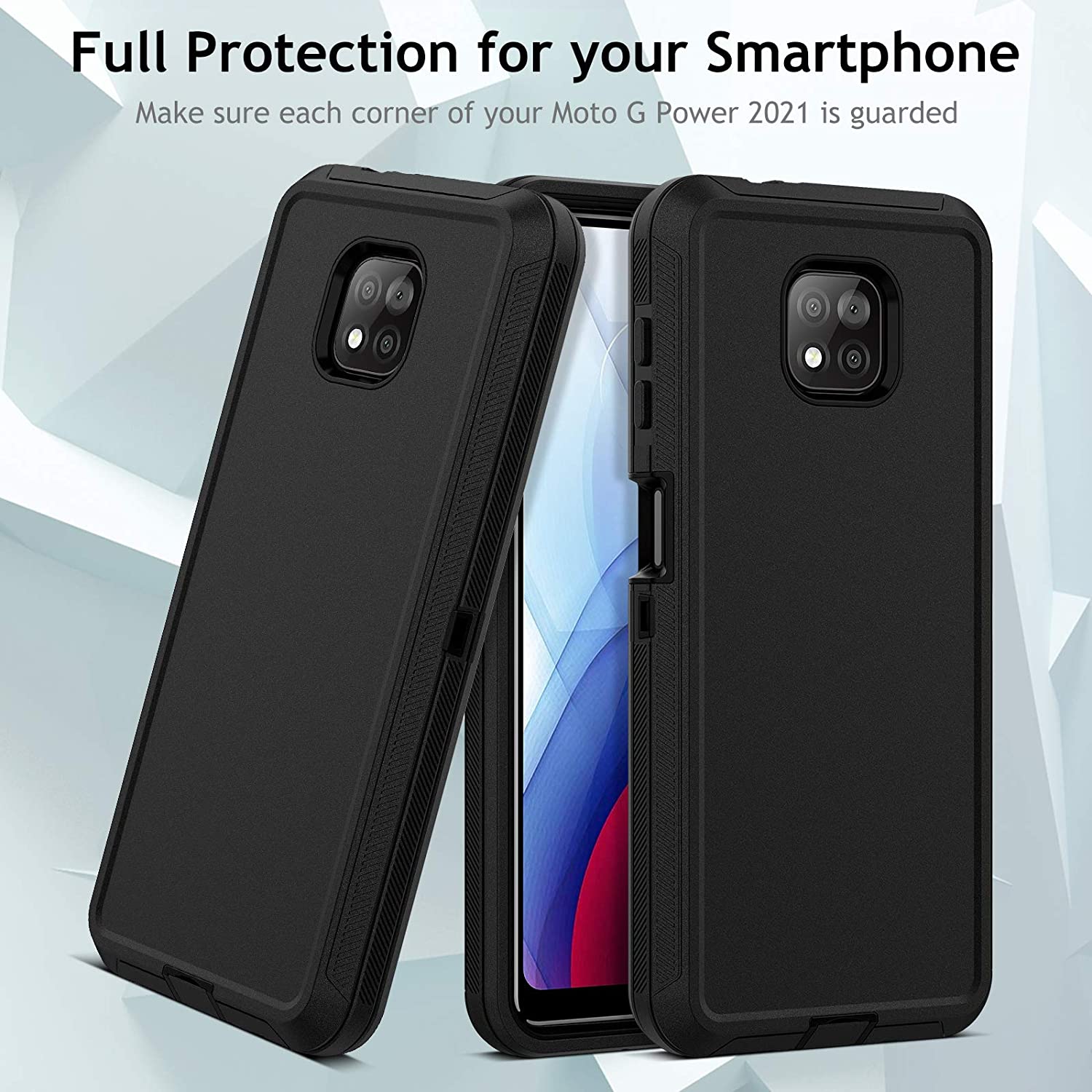 Case For Motorola Moto G Power 2021 Full Body Built-in Kickstand Tempered Glass