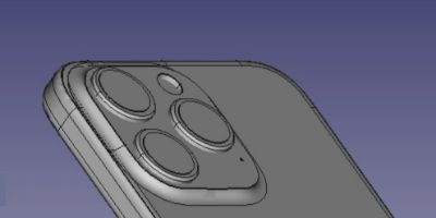 Apple iPhone 15 Pro Max phone CAD rendering exposure: body width reduced, camera bulge reduced