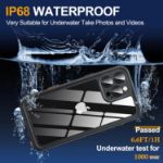 iPhone 16 Pro Max Case Waterproof, Built-in Screen & Camera Protector IP68 Underwater Full Body 16FT Military Dropproof Shockproof Phone Case 6.9"-Black/Clear