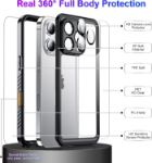 iPhone 16 Pro Case Waterproof, Built-in Screen & Camera Protector IP68 Underwater Full Body 16FT Military Dropproof Shockproof Phone Case 6.3"-Black/Clear